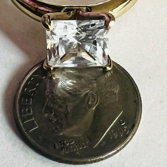 Engagement Ring Princess-Cut Cubic Zirconia Solitaire Vermeil Vietnam-Made sz 8 - Picture 3 of 11